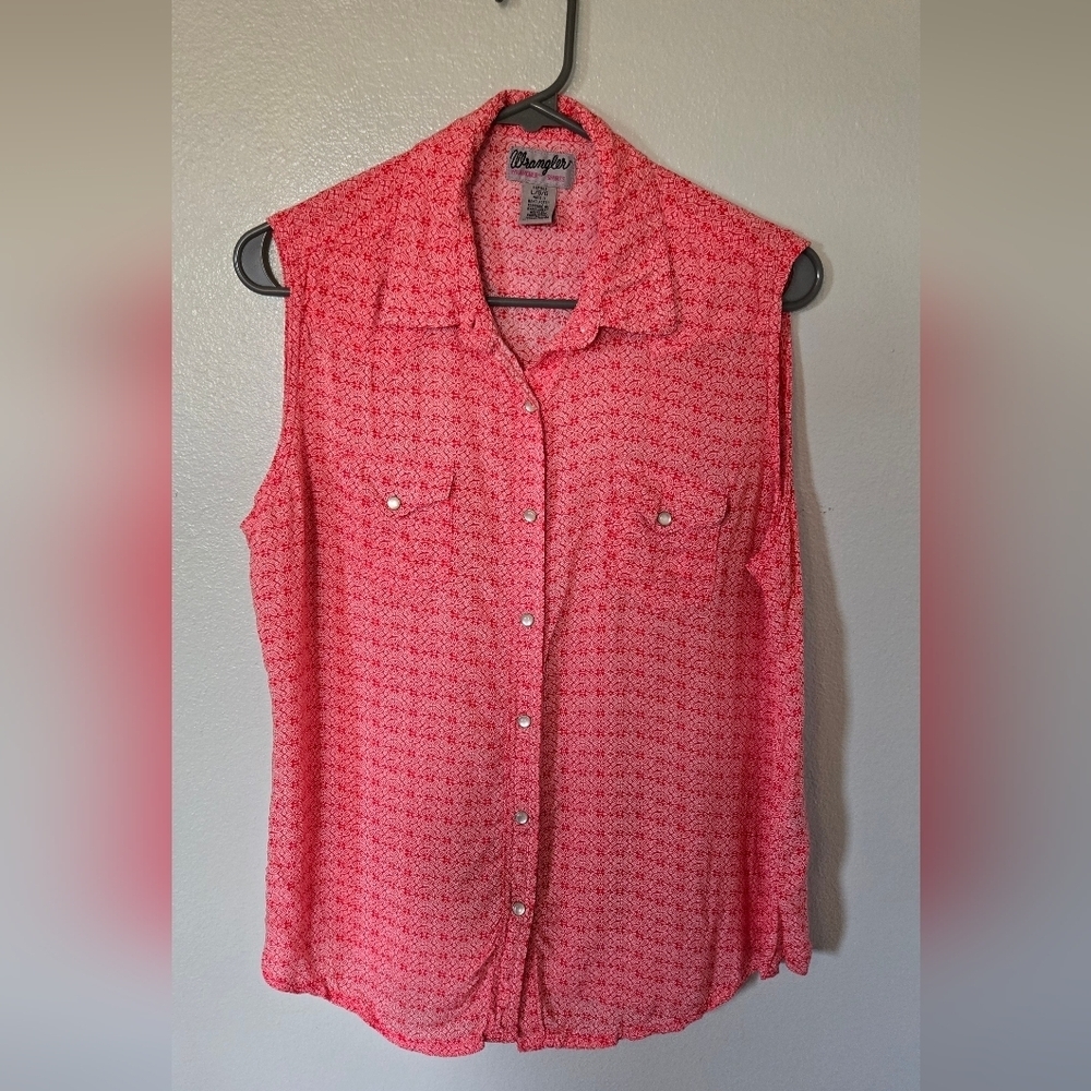 Wrangler | Red Sleeveless Western Shirt Size Large